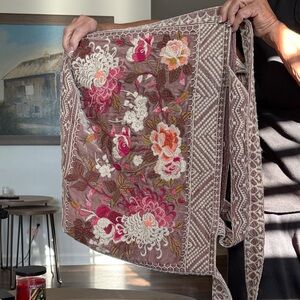 Johnny Was Pink and Brown Embroidered Shoulder Bag. Dust bag included